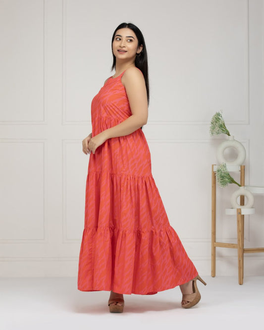 Coral Bloom Tiered Maxi Dress For Women