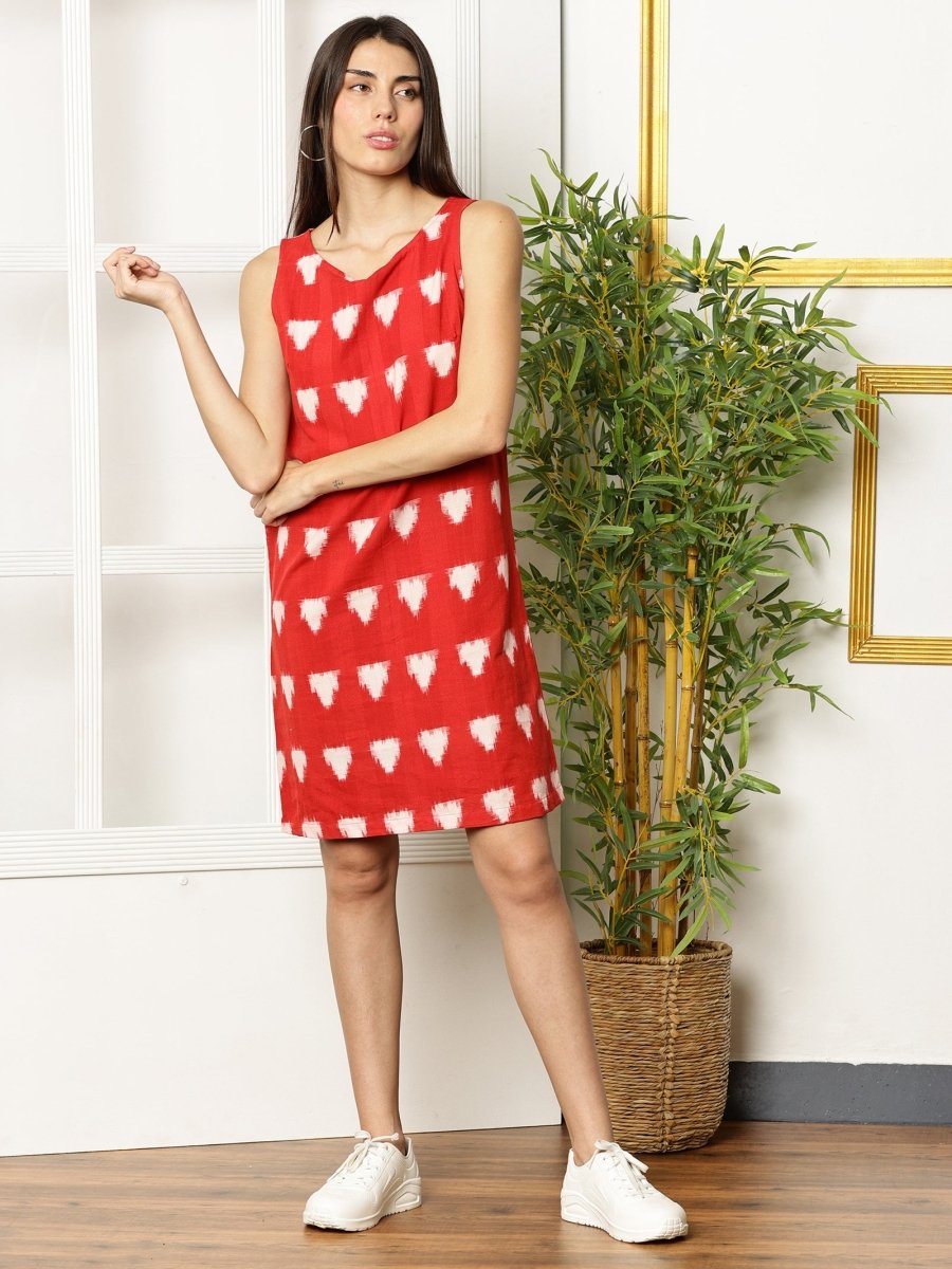 Red Petal Ikat Dress For Women
