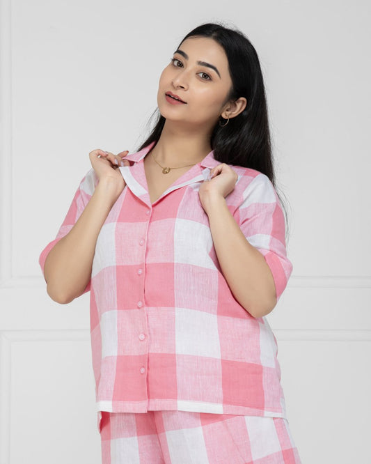 Sweet Summer Pink Linen Shirt Women