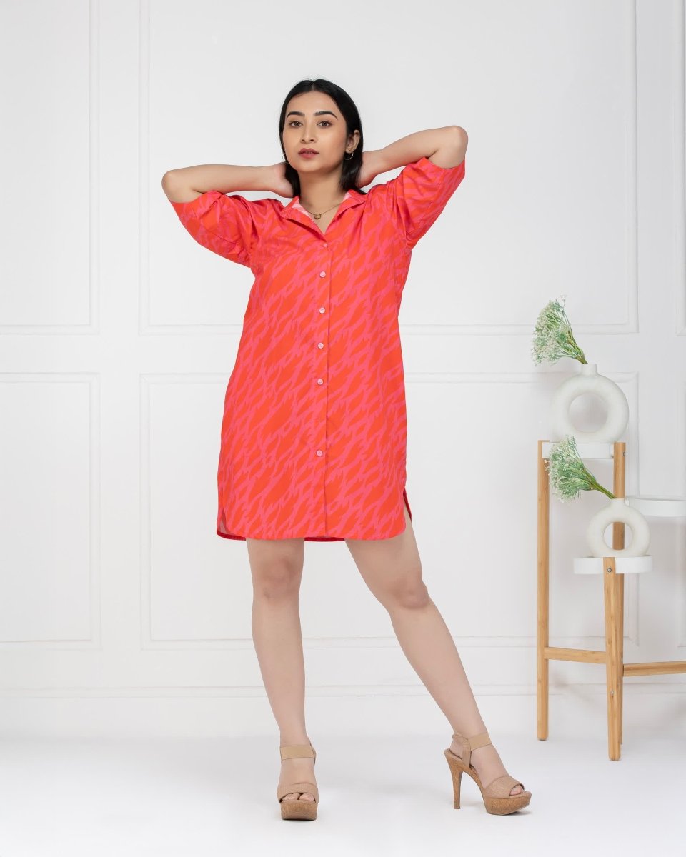 Women Coral Rush Shirt Dress