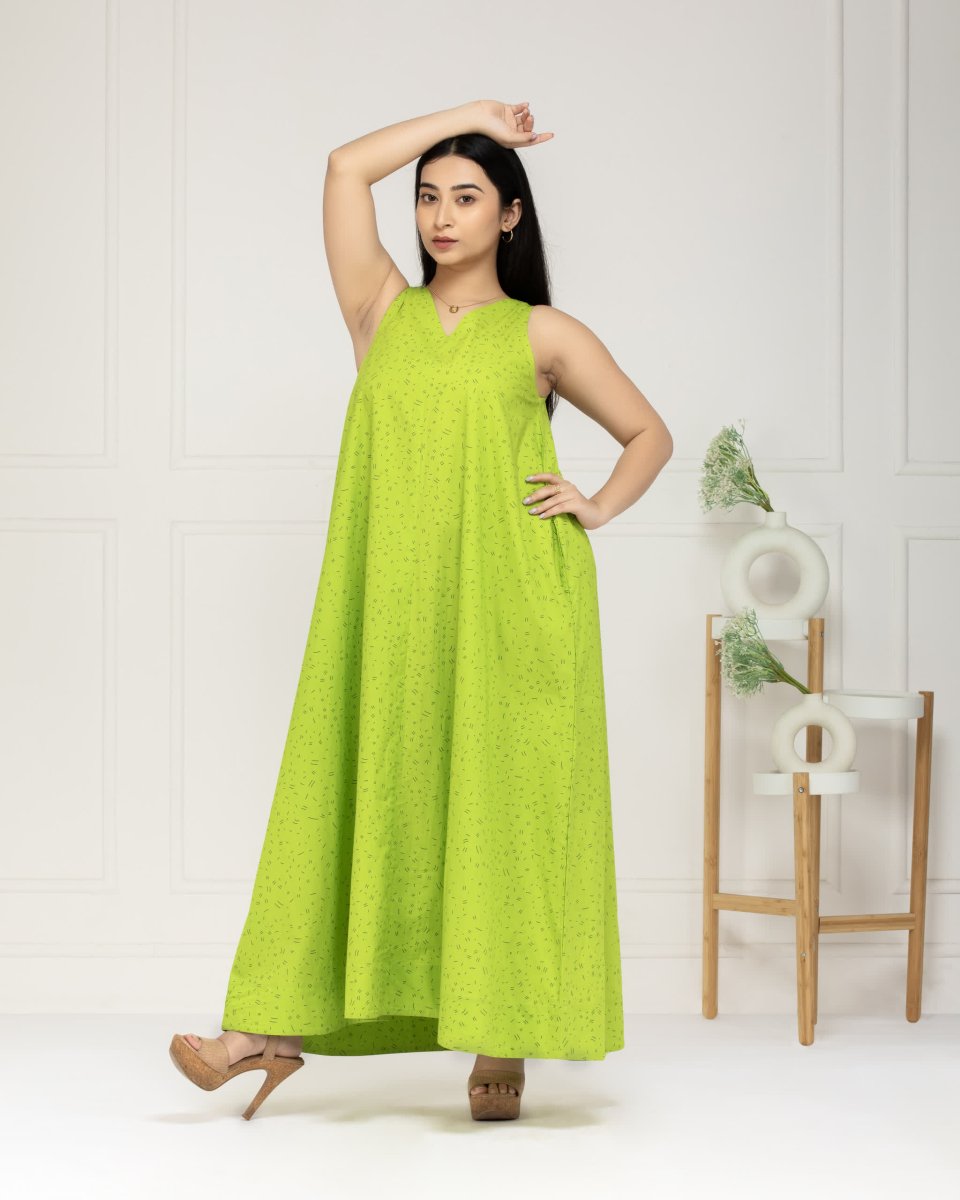 Women Fresh Lime Cotton Maxi Dress