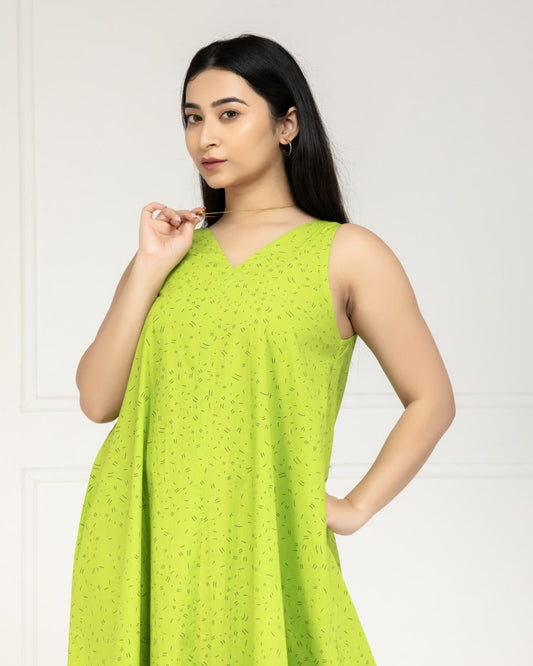 Women Fresh Lime Cotton Maxi Dress