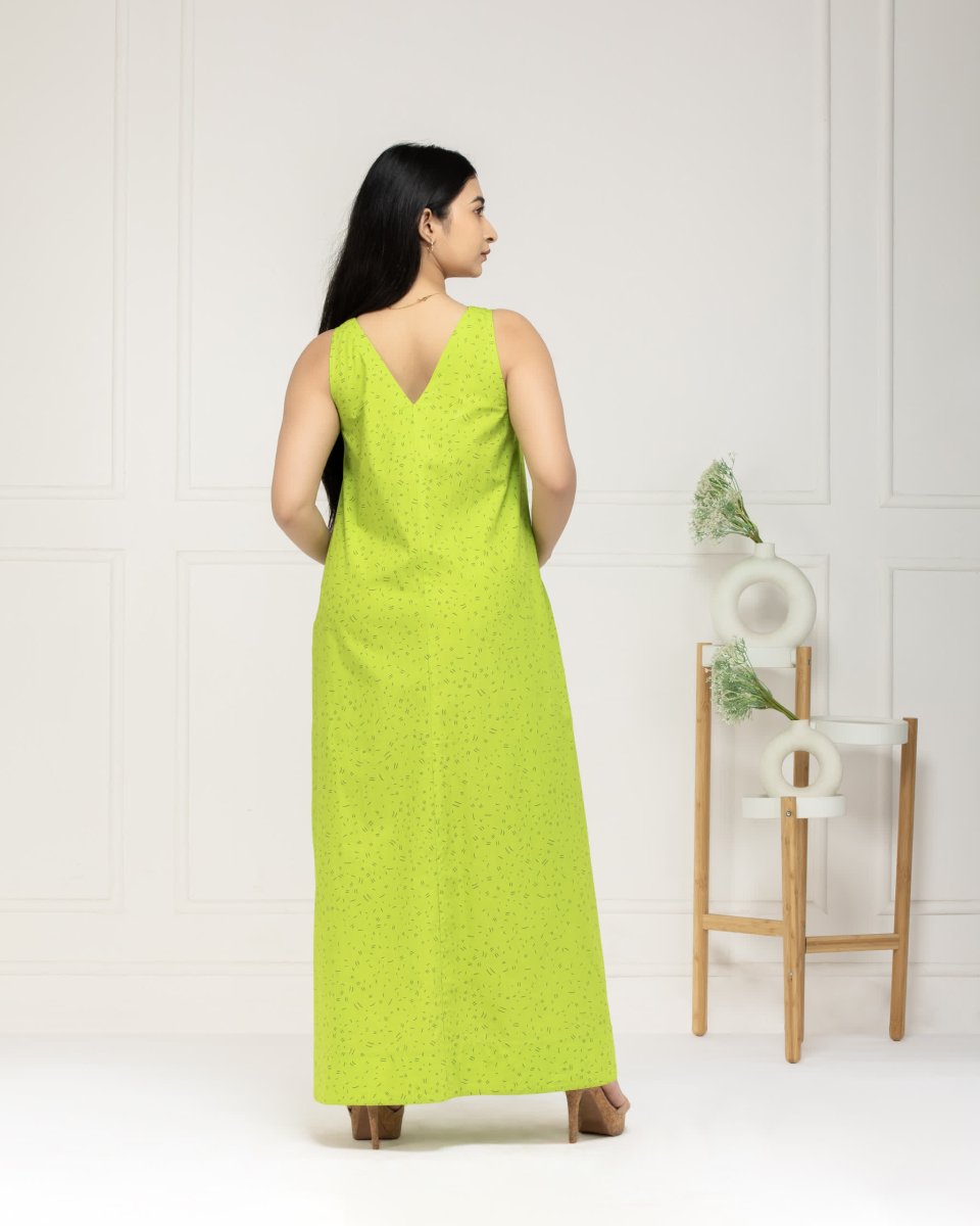 Women Fresh Lime Cotton Maxi Dress