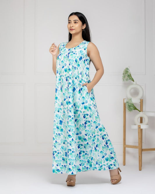 Women Tropical Mist Cotton Maxi Dress