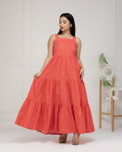 Coral Bloom Tiered Maxi Dress For Women