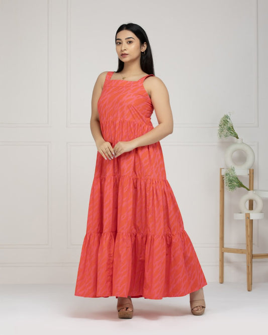 Coral Bloom Tiered Maxi Dress For Women