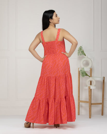 Coral Bloom Tiered Maxi Dress For Women