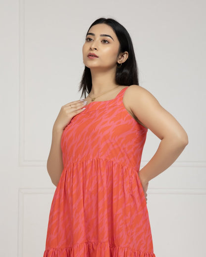 Coral Bloom Tiered Maxi Dress For Women