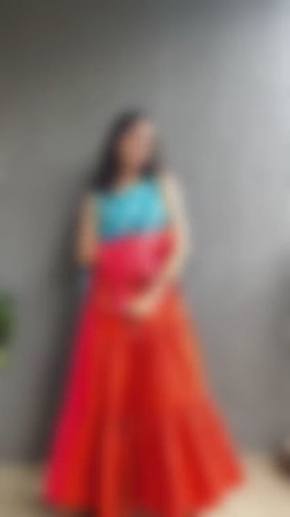 Coral Bloom Tiered Maxi Dress For Women