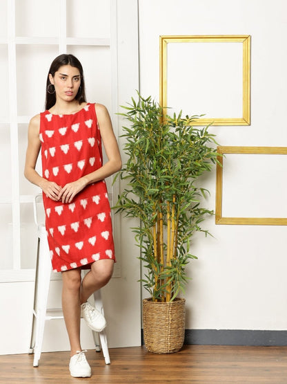 Red Petal Ikat Dress For Women