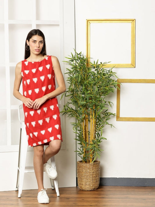 Red Petal Ikat Dress For Women