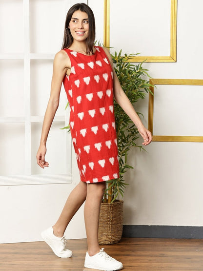 Red Petal Ikat Dress For Women