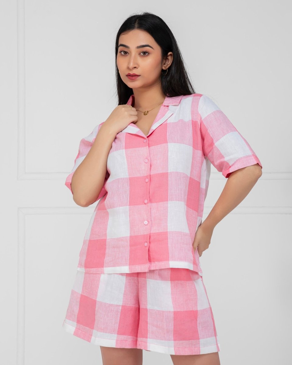 Sweet Summer Pink Linen Shirt Women