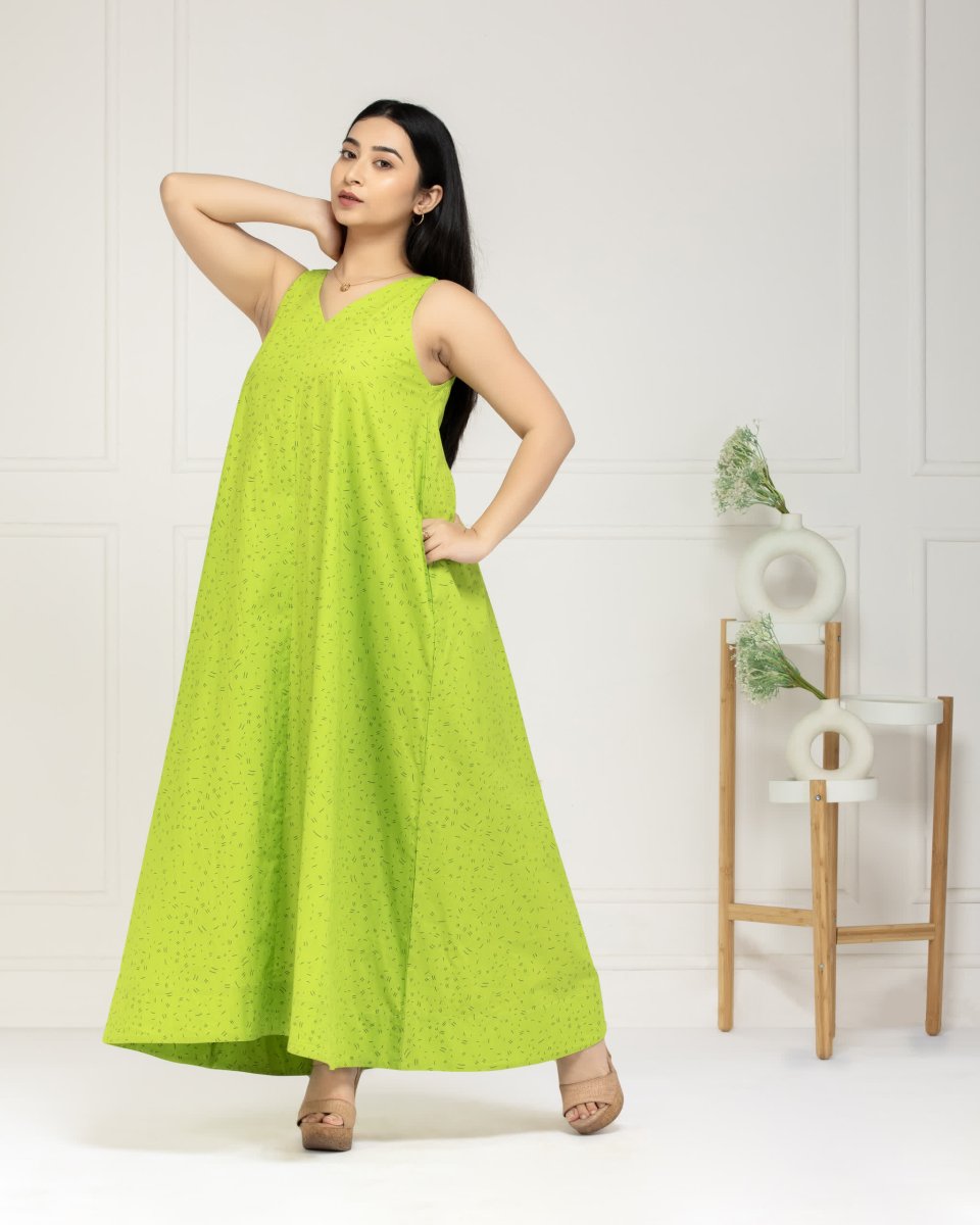Women Fresh Lime Cotton Maxi Dress