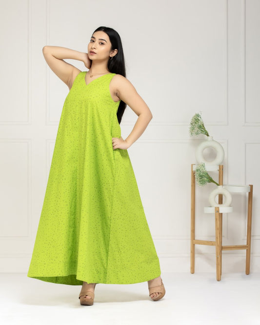 Women Fresh Lime Cotton Maxi Dress